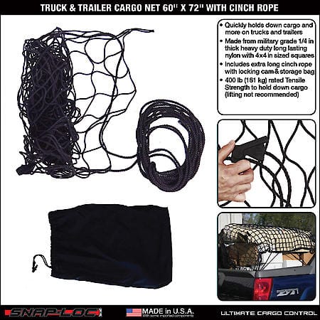 Truck Trailer Cargo Net 60 x 72 Inch with Cinch Rope