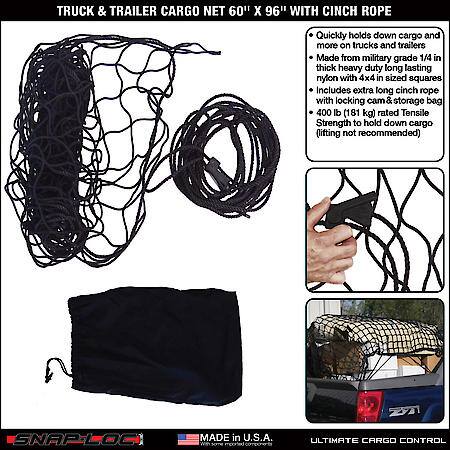 Truck Trailer Cargo Net 60 x 96 Inch with a Cinch Rope