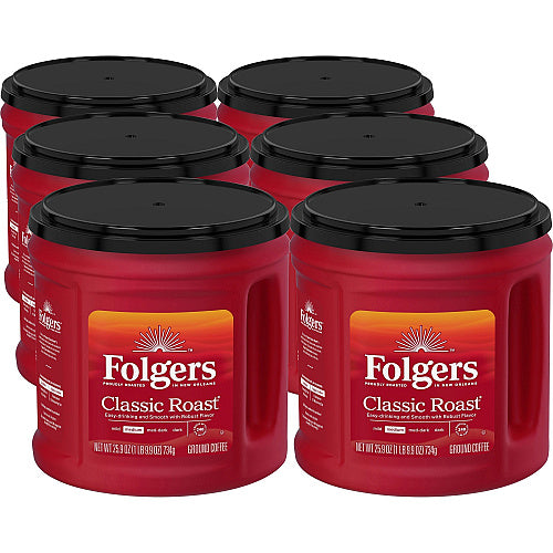 Folgers® Ground Classic Roast Coffee Medium, 25.9 oz Per Canister, Ground, Classic Roast, 6/Carton