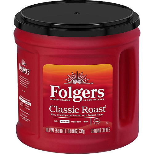 Folgers® Ground Classic Roast Coffee Medium, 25.9 oz Per Canister, Ground, Classic Roast, 6/Carton