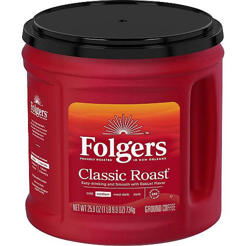 Folgers® Ground Classic Roast Coffee Medium, 25.9 oz Per Canister, Ground, Classic Roast, 6/Carton