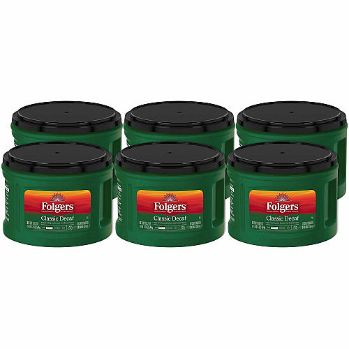 Folgers® Classic Decaf Coffee Medium, 19.2 oz Per Canister, Ground, Classic, Decaffeinated, 6/Carton