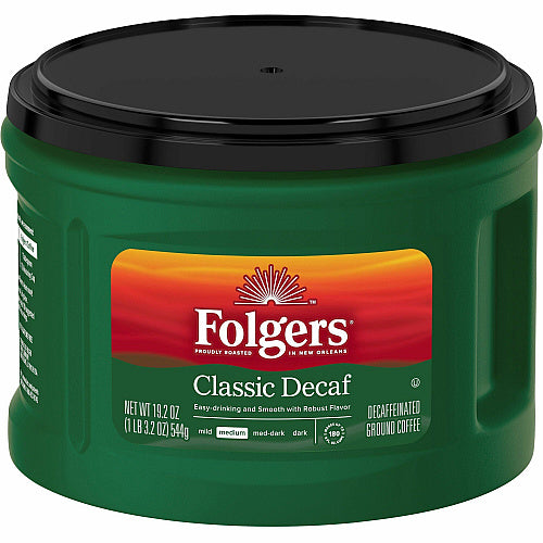 Folgers® Classic Decaf Coffee Medium, 19.2 oz Per Canister, Ground, Classic, Decaffeinated, 6/Carton