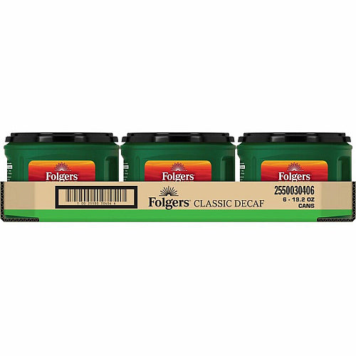 Folgers® Classic Decaf Coffee Medium, 19.2 oz Per Canister, Ground, Classic, Decaffeinated, 6/Carton
