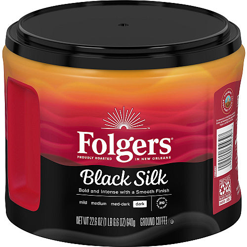 Folgers® Ground Black Silk Coffee Black Coffee, Dark, 22.6 oz Per Canister, Ground, 1 Each