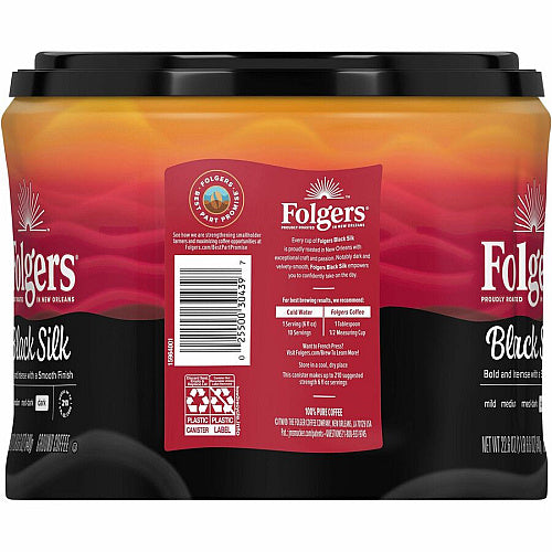 Folgers® Ground Black Silk Coffee Black Coffee, Dark, 22.6 oz Per Canister, Ground, 1 Each