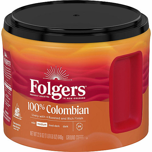 Folgers® Ground 100% Colombian Coffee Medium, 22.6 oz Per Canister, Ground, Columbian, Arabica, 1 Each