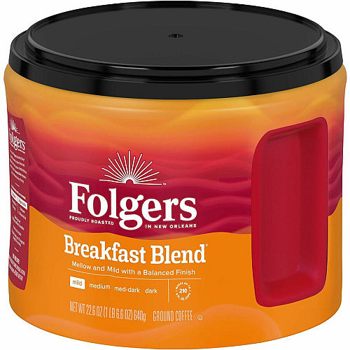 Folgers® Ground Breakfast Blend Coffee Mild, 22.6 oz Per Canister, Ground, Breakfast Blend, 1 Each