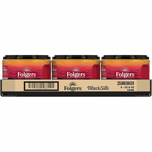 Folgers® Ground Black Silk Coffee Dark, 22.6 oz Per Canister, Ground, Black Silk, 6/Carton
