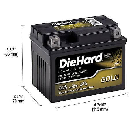 Battery: TX4L Group Size, 50 CCA, 3 Amp Hour Capacity
