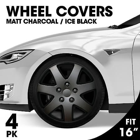 AutoCraft 16" Wheel Cover: 7-Spoke, Matt Charcoal & Ice Black, High Impact Plastic, 4 Pack