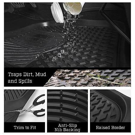 Car & SUV Front Tray Floor Mat, Black Rubber, Heavy-Duty/All-Season, Trim to Fit, 2 Piece