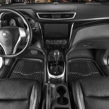 Car & SUV Front Tray Floor Mat, Black Rubber, Heavy-Duty/All-Season, Trim to Fit, 2 Piece