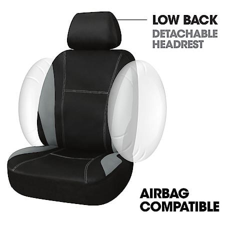 Seat Cover: Black & Grey, Neoprene, Low Back, Universal, 2 Pk