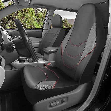 Car & SUV Seat Cover, Black & Red PVC & Mesh, Sporty, Universal, High Back, Racing Style, 1 Pack