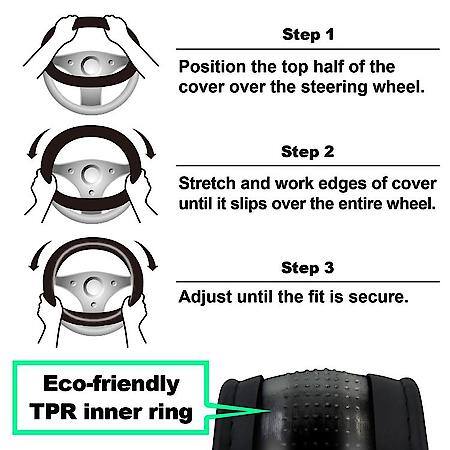 Car & SUV Steering Wheel Cover, Black/Red PU Leather, Sport, Fits 15.25" & Larger, Performance Grip