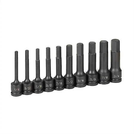10Pc 1/2 Dr 4 Length Frac Hex Driver Set