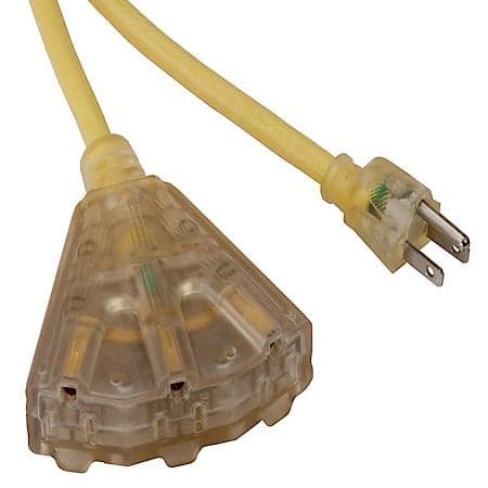 50Ft Extension Cord W/Lighted End & 3 Outlets - 15Amp