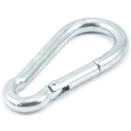60mm Spring Hook w/ 6mm Pin - Die cast, zinc-plated - Used to connect rigging, NOT FOR LIFTING