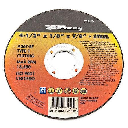 Cut-Off Wheel, Metal, Type 1, 4-1/2 Inch by 1/8 Inch by 7/8 Inch