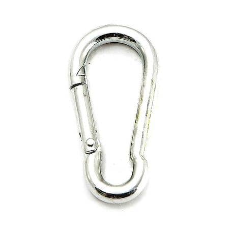 50mm Spring Hook w/ 5mm Pin - Die cast, zinc-plated - Used to connect rigging, NOT FOR LIFTING