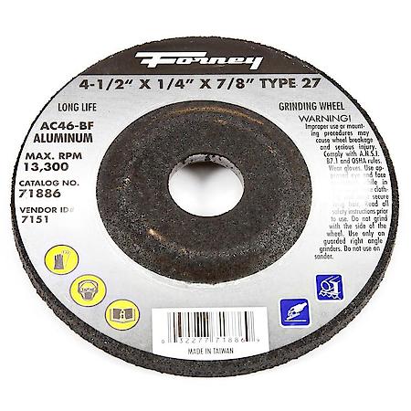 Grinding Wheel - Metal (for Aluminum) Type 27 - Depressed Center - 4-1/2in x 1/4in x 7/8in Arbor AC45