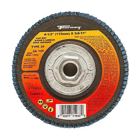 Flap Disc - Blue Zirconia - 120 Grit Type 29 - Depressed Center - 4-1/2in with 5/8-11 threaded arbor mount ZA119