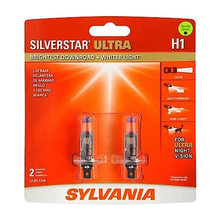 H1 SilverStar Ultra: Halogen Headlight Bulb, Brightest Downroad and Whiter Light, 2 Pack