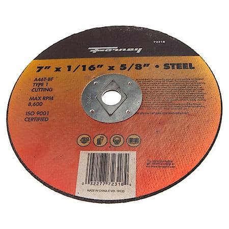 7in Steel Cutting Wheel - Thickness, 1/16in - Arbor, 5/8in - Spec, Type 1 (A46T-BF) - Max RPM, 8,599