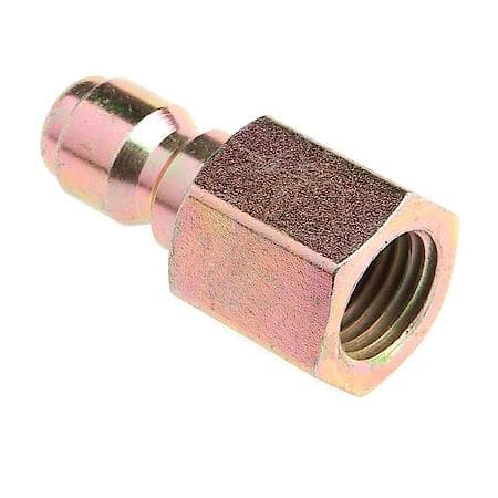 1/4in (6.35mm) F-NPT plated steel quick connect plug - Connects the most common 3/8in pressure washer equipment
