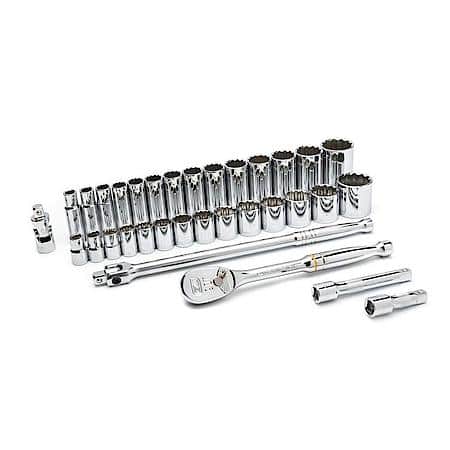 33 Piece 1/2" Drive 12 Point Standard & Deep Sae Mechanics Tool Set