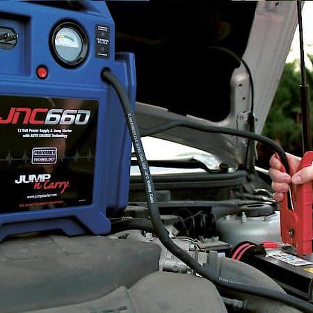 JUMP-N-CARRY 12V Professional Jump Starter, 1700 Peak Amps, 425 CA, 46" Leads, Built-in Charger
