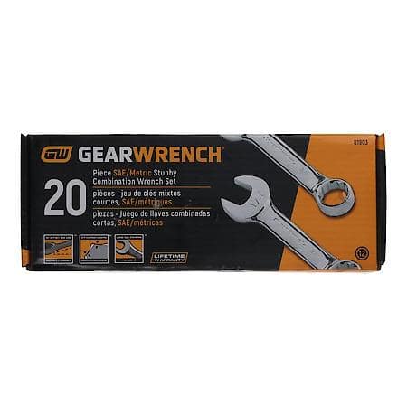 20 Piece 12 Point Stubby Combination Sae/Metric Wrench Set
