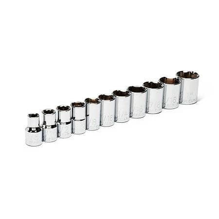 11 Piece 1/2" Drive 6 Point Standard Sae Socket Set