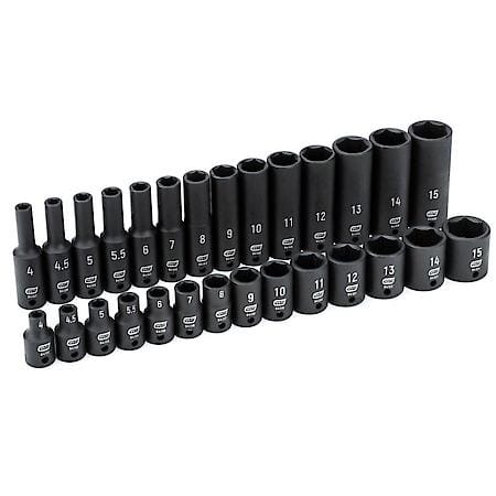 28 Piece 1/4" Drive 6 Point Standard & Deep Impact Metric Socket Set