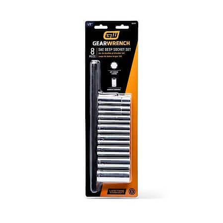 8 Piece 1/2" Drive 6 Point Deep Sae Socket Set