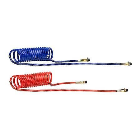 Coiled Air Hoses - Colors: Red and Blue - Length 15 ft - Replaces Euclid« E-10746; Haldex« 11954; Velvac« 22001; Philips« 11-340; Sloan« 451039N