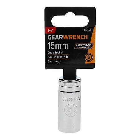 1/4" Drive 6 Point Deep Metric Socket 15mm