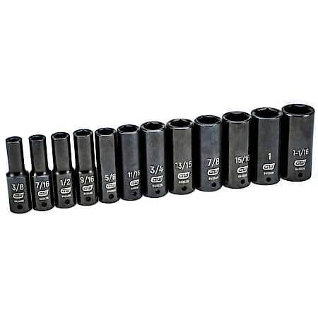12 Piece 1/2" Drive 6 Point Deep Impact Sae Socket Set