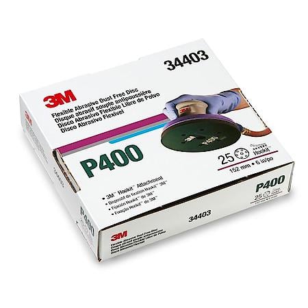 3M Flexible Abrasive Hookit Dust Free Disc, 34403, 6 in 7H, P400 (Sold by each)