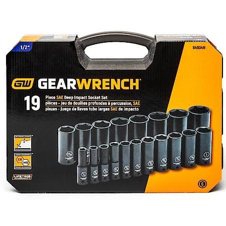 19 Piece 1/2" Drive 6 Point Deep Impact Sae Socket Set