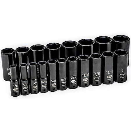 19 Piece 1/2" Drive 6 Point Deep Impact Sae Socket Set