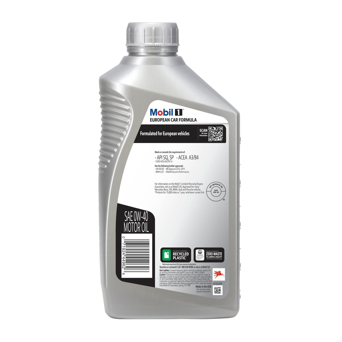 Mobil 1 Full Synthetic 0W-40 Motor Oil 1 Quart 112628