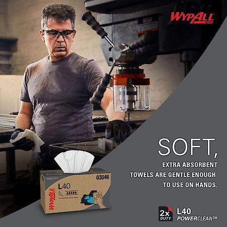 WypAll« L40 Disposable Cleaning and Drying Towels (03046), Limited Use Towels, White