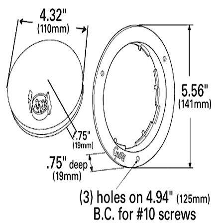Supernova, 4", Full Pattern Stop-Tail-Turn LED Lamp Red,w/Black Theft-Resistant Flange