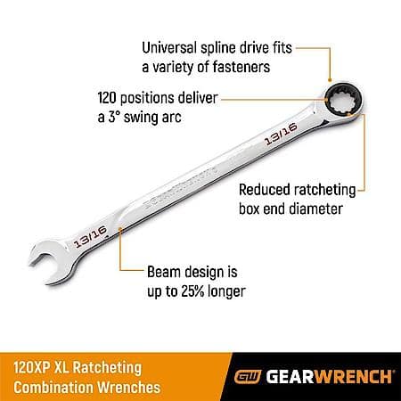 7 Piece 120Xp┐ Universal Spline Xl Ratcheting Combination Sae Wrench Set