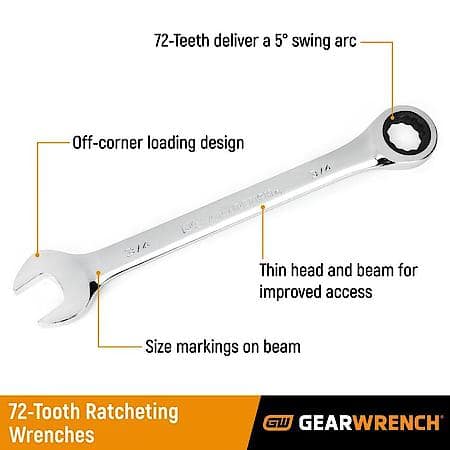 13 Piece 72-Tooth 12 Point Ratcheting Combination Sae