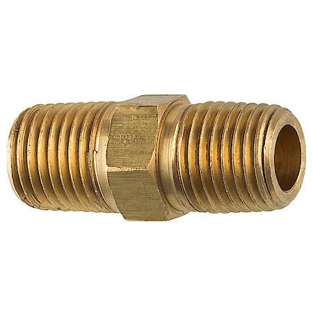 Brass Hex Nipple, 1-3/8 Length, Male (1/4-18 Npt), 1/Card