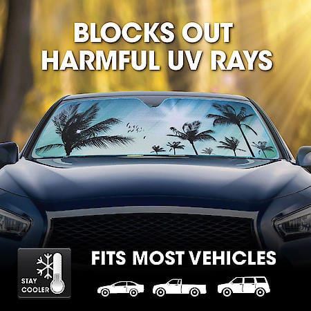 Windshield Sunshade, Tropical Sky, Jumbo 67" x 27", Accordion Style