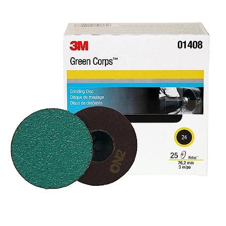 3M Green Corps Roloc Disc, 01408, 3 in, 24YF, 25 dscs pr bx, 10 bxs pr cs (Sold by each)
